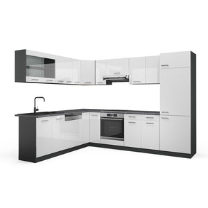 Vicco Cucina angolare completa Bianco lucido/antracite 227 x 287 cm senza piano di lavoro
