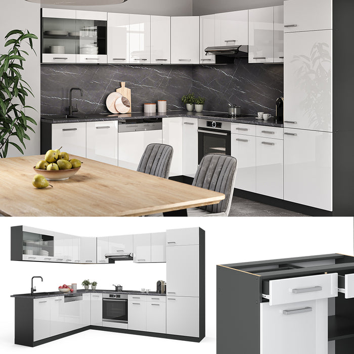Vicco Cucina angolare completa Bianco lucido/antracite 227 x 287 cm , PL Antracite