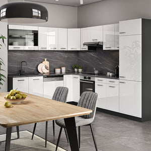 Vicco Cucina angolare completa Bianco lucido/antracite 227 x 287 cm senza piano di lavoro