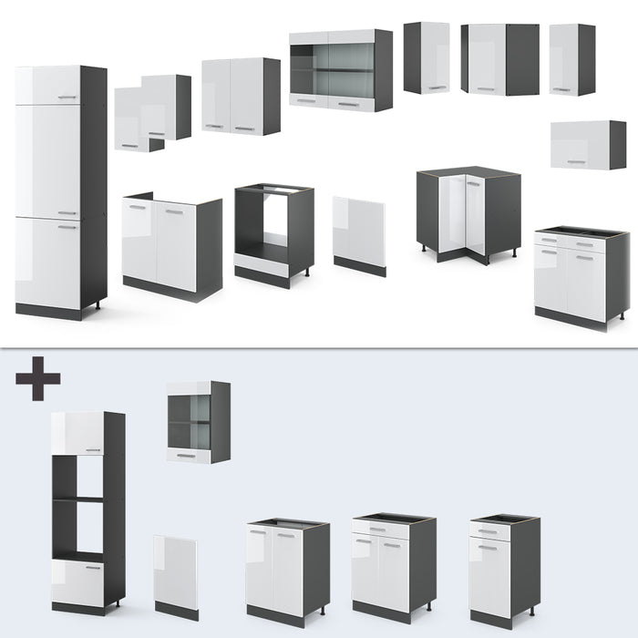 Vicco Cucina angolare completa Bianco lucido/antracite 227 x 287 cm , PL Antracite