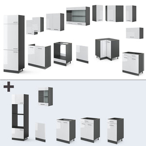 Vicco Cucina angolare completa Bianco lucido/antracite 227 x 287 cm senza piano di lavoro