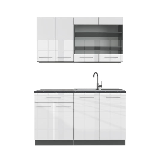 Vicco Cucina completa Bianco lucido/antracite 140 cm , PL Antracite
