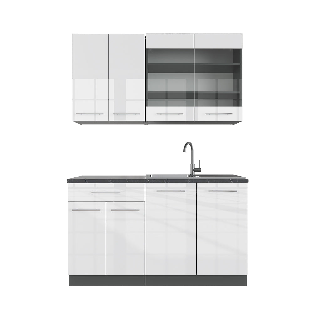 Vicco Cucina completa Bianco lucido/antracite 140 cm senza piano di lavoro