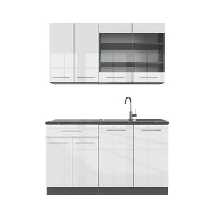 Vicco Cucina completa Bianco lucido/antracite 140 cm senza piano di lavoro