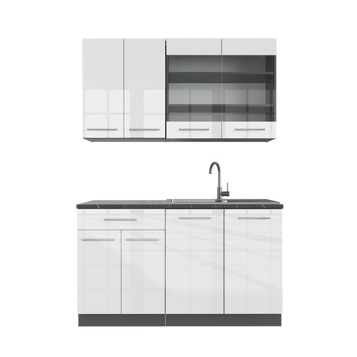 Vicco Cucina completa Bianco lucido/antracite 140 cm senza piano di lavoro