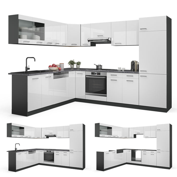 Vicco Cucina angolare completa Bianco lucido/antracite 227 x 287 cm , PL Rovere
