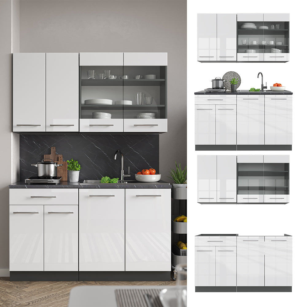 Vicco Cucina completa Bianco lucido/antracite 140 cm , PL Marmo
