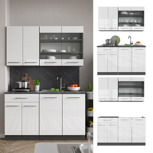 Vicco Cucina completa Bianco lucido/antracite 140 cm , PL Marmo