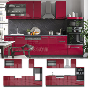 Vicco Cucina componibile Bordeaux lucido/antracite 300 cm con armadio alto, PL Rovere