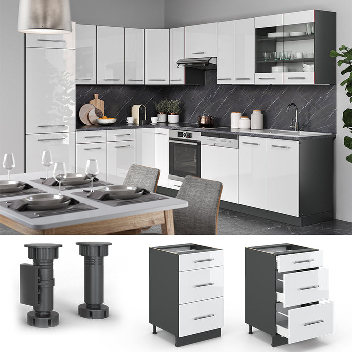 Vicco Mobiletto base per cucina Bianco lucido 50 cm senza piano di lavoro