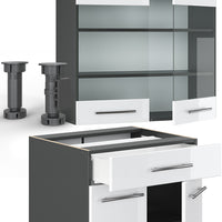 Vicco Cucina completa Bianco lucido/antracite 140 cm senza piano di lavoro