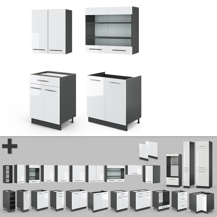 Vicco Cucina completa Bianco lucido/antracite 140 cm , PL Marmo
