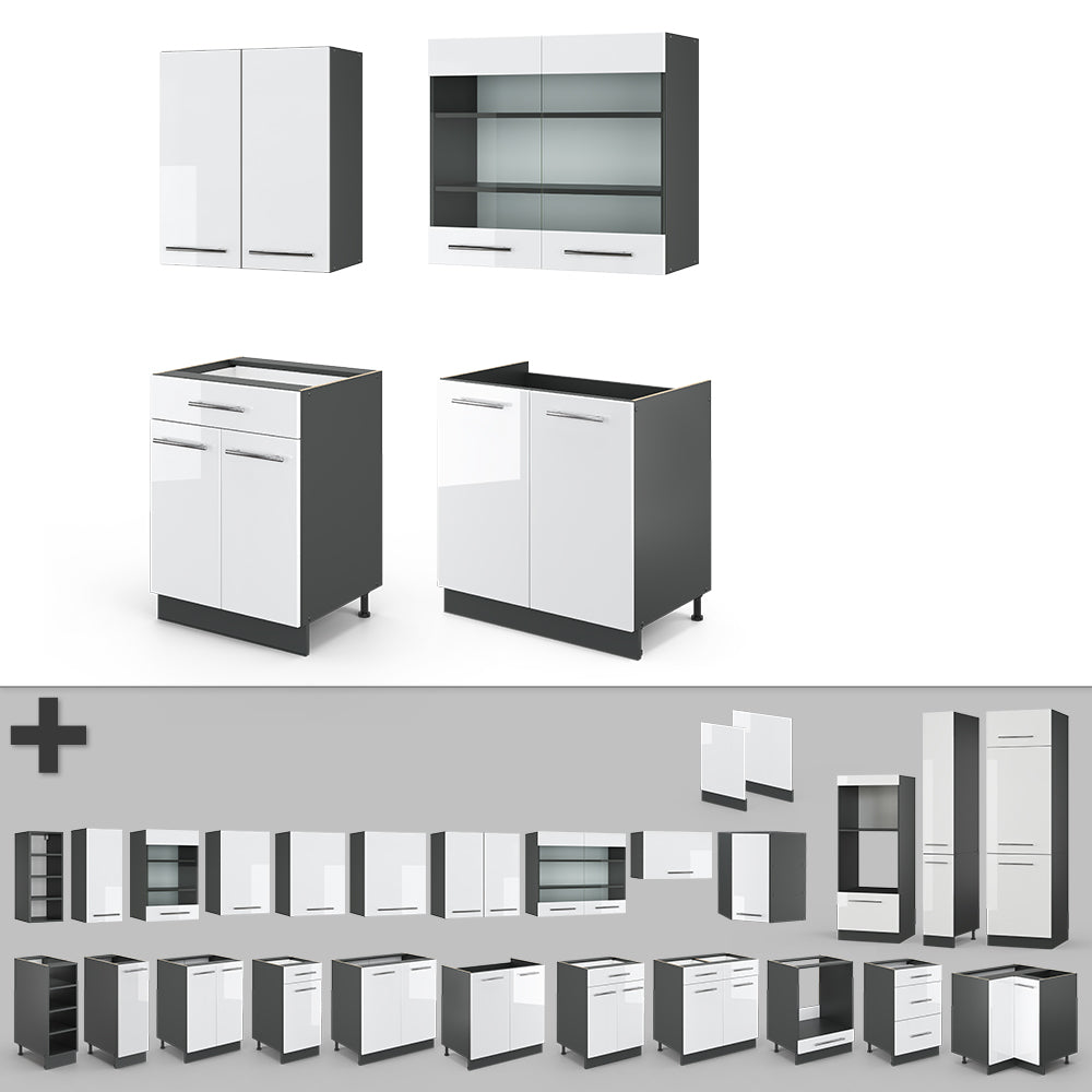 Vicco Cucina completa Bianco lucido/antracite 140 cm , PL Rovere