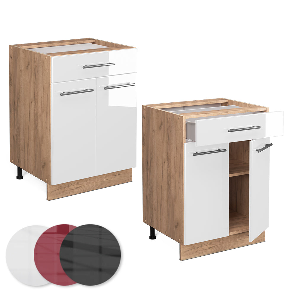 Vicco Mobiletto base per cucina Bianco lucido 60 cm con cassetto, senza piano di lavoro