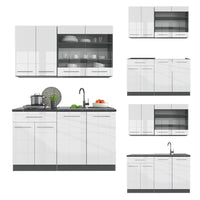 Vicco Cucina completa Bianco lucido/antracite 140 cm senza piano di lavoro
