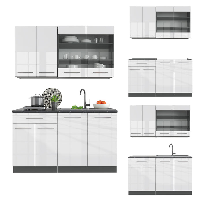 Vicco Cucina completa Bianco lucido/antracite 140 cm senza piano di lavoro