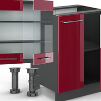 Vicco Cucina componibile Bordeaux lucido/antracite 300 cm con armadio alto, PL Marmo