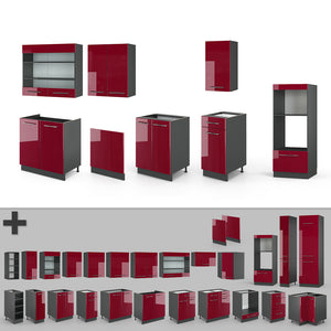 Vicco Cucina componibile Bordeaux lucido/antracite 300 cm con armadio alto, PL Marmo