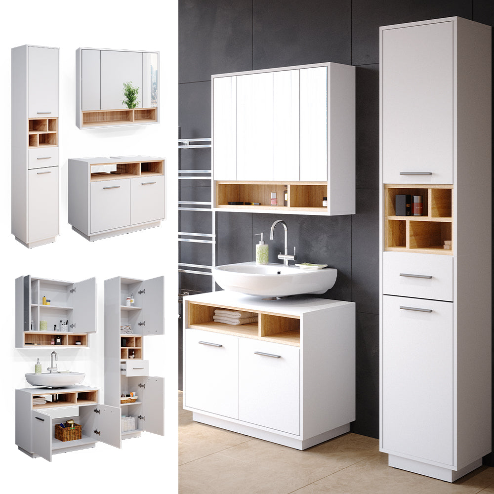 Vicco Set mobili bagno Bianco 3 parti, con colonna