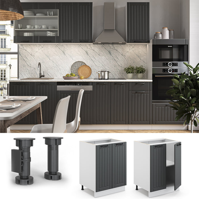 Vicco Mobiletto base cucina Antracite casa di campagna 60 cm , PL Rovere