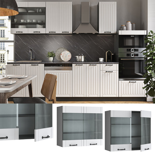 Vicco Mobile da cucina in vetro Bianco casa di campagna 80 cm