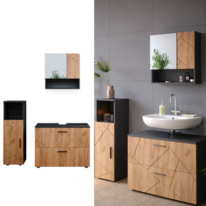 Vicco Set mobili bagno Quercia dorata/antracite 3 parti, con mobile midi