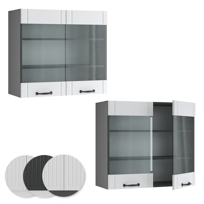 Vicco Mobile da cucina in vetro Bianco casa di campagna 80 cm