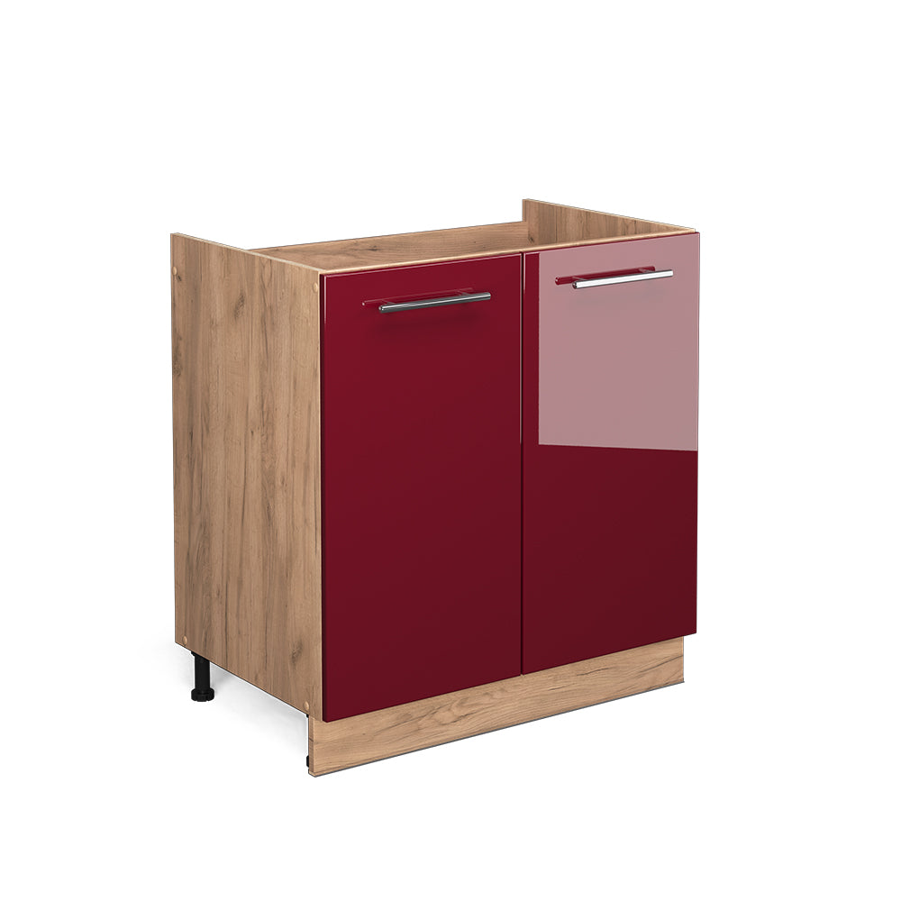 Vicco Mobile lavello cucina Rosso bordeaux lucido 80 cm senza piano di lavoro