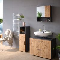 Vicco Set mobili bagno Quercia dorata/antracite 3 parti, con mobile midi