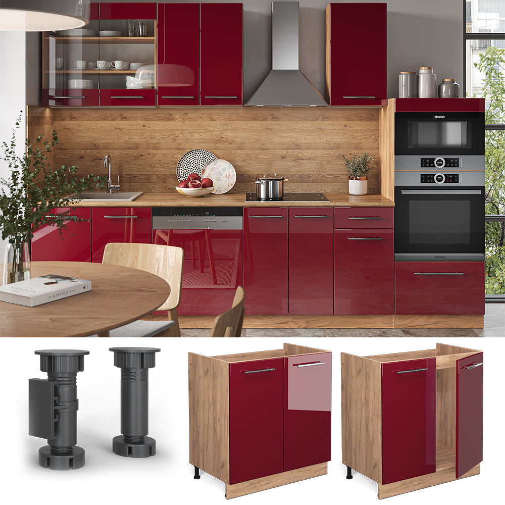 Vicco Mobile lavello cucina Rosso bordeaux lucido 80 cm , PL Rovere
