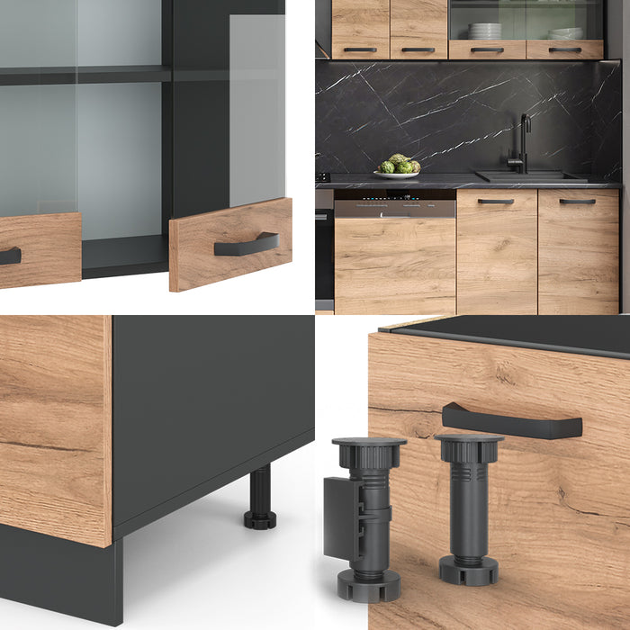 Vicco Cucina componibile Quercia dorata/antracite 300 cm senza piano di lavoro