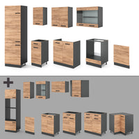 Vicco Cucina componibile Quercia dorata/antracite 300 cm senza piano di lavoro