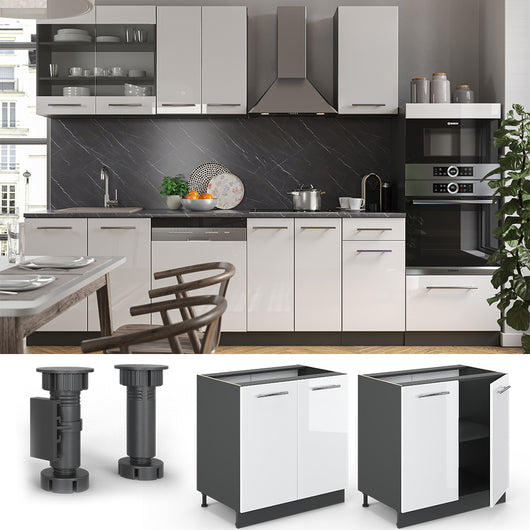 Vicco Mobile lavello cucina Bianco lucido 80 cm con ripiano, PL Rovere