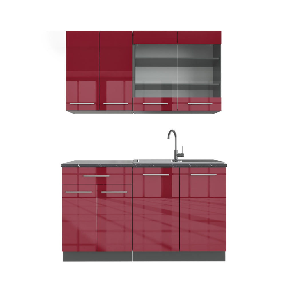 Vicco Cucina completa Bordeaux lucido/antracite 140 cm senza piano di lavoro