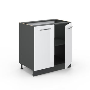 Vicco Mobile lavello cucina Bianco lucido 80 cm con ripiano, PL Rovere