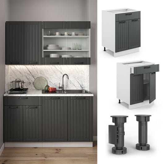 Vicco Mobiletto base per cucina Antracite casa di campagna 60 cm con cassetto, PL Marmo