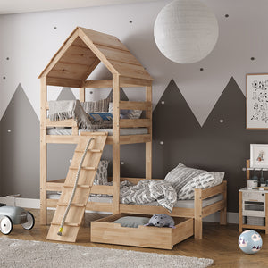 Vitalispa Letto montessori bambini Legno naturale 90x200 cm con cassetto