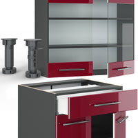 Vicco Cucina completa Bordeaux lucido/antracite 140 cm , PL Marmo