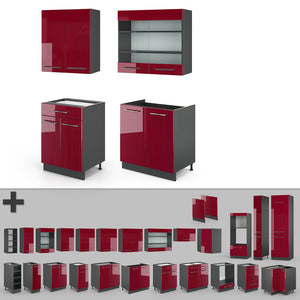 Vicco Cucina completa Bordeaux lucido/antracite 140 cm , PL Marmo