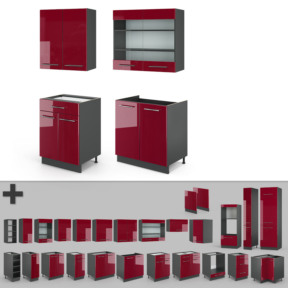 Vicco Cucina completa Bordeaux lucido/antracite 140 cm , PL Antracite