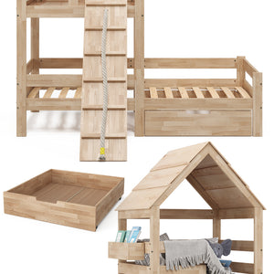 Vitalispa Letto montessori bambini Legno naturale 90x200 cm con cassetto