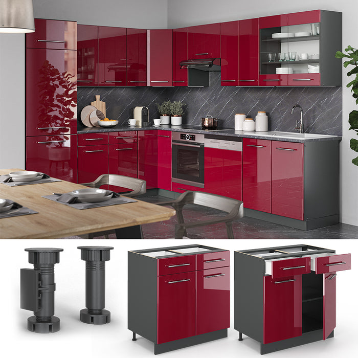 Vicco Mobiletto base per cucina Rosso bordeaux lucido 80 cm , PL Marmo