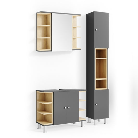 Vicco Set mobili bagno Antracite 3 parti, con colonna