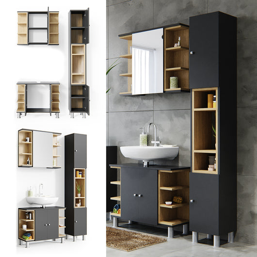 Vicco Set mobili bagno Antracite 3 parti, con colonna