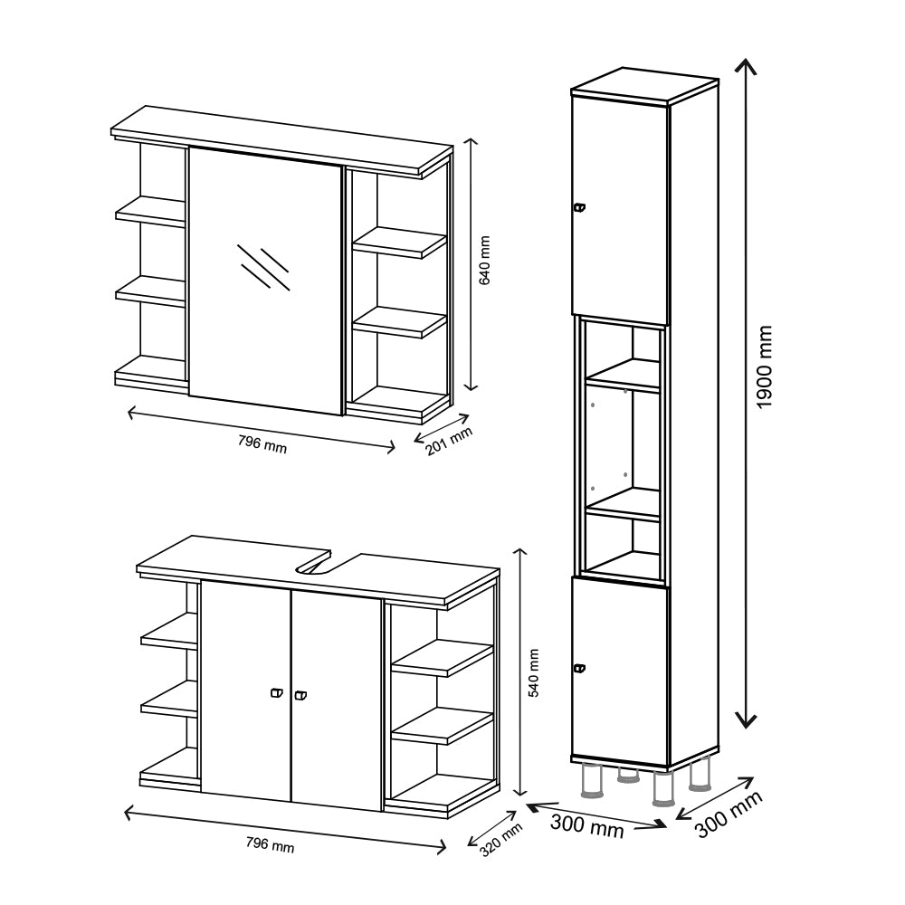 Vicco Set mobili bagno Bianco 3 parti, con colonna