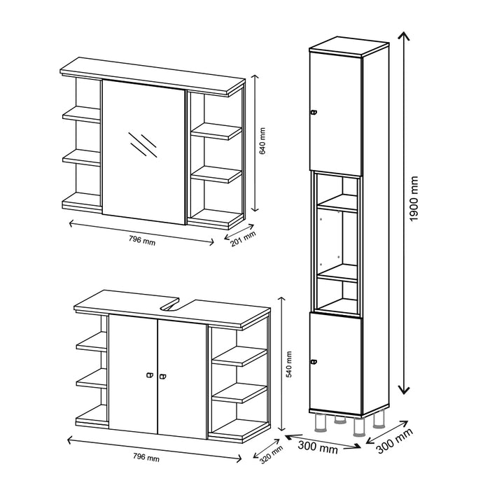 Vicco Set mobili bagno Bianco 3 parti, con colonna