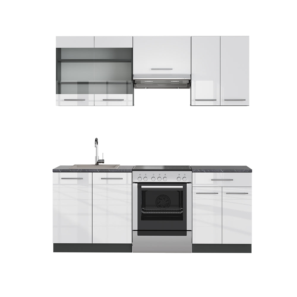 Vicco Cucina componibile Bianco lucido/antracite 200 cm , PL Antracite