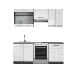 Vicco Cucina componibile Bianco lucido/antracite 200 cm senza piano di lavoro