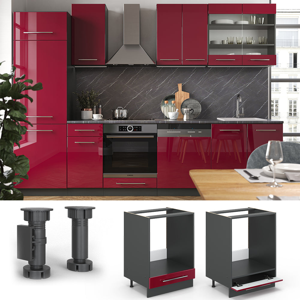 Vicco Mobile per forno da incasso Rosso bordeaux lucido 60 cm , PL Rovere