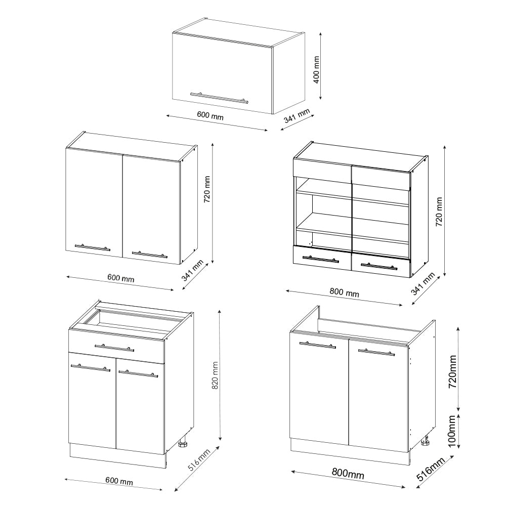 Vicco Cucina componibile Antracite lucido/oro power oak 200 cm , PL Antracite